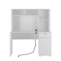 Computer Desk With Hutch & Bookshelf,Wood Executive Desk Teens Student Desk Writing Laptop Home Office Desk With Drawers,3 Ac Outlets And 2 Usb Charging Ports,Study Laptop Table For Home White White Mdf