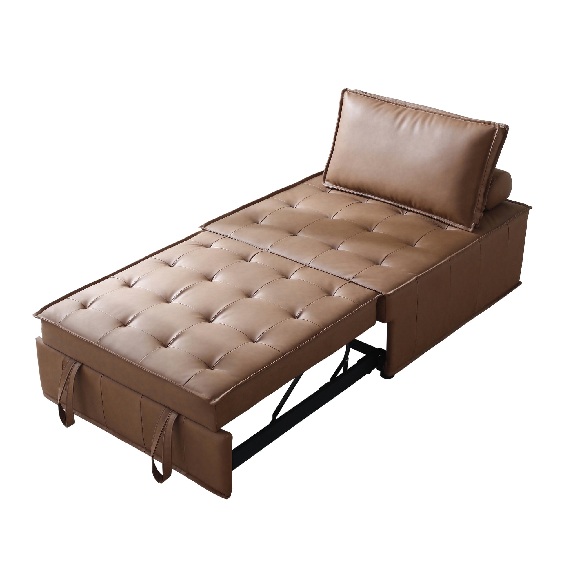 Multipurpose Faux Leather Ottoman Lazy Sofa Pulling Out Sofa Bed Brown Brown Foam Pu Leather