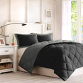 3M Scotchgard Diamond Quilting Reversible Down Alternative Comforter Set Black Grey Polyester