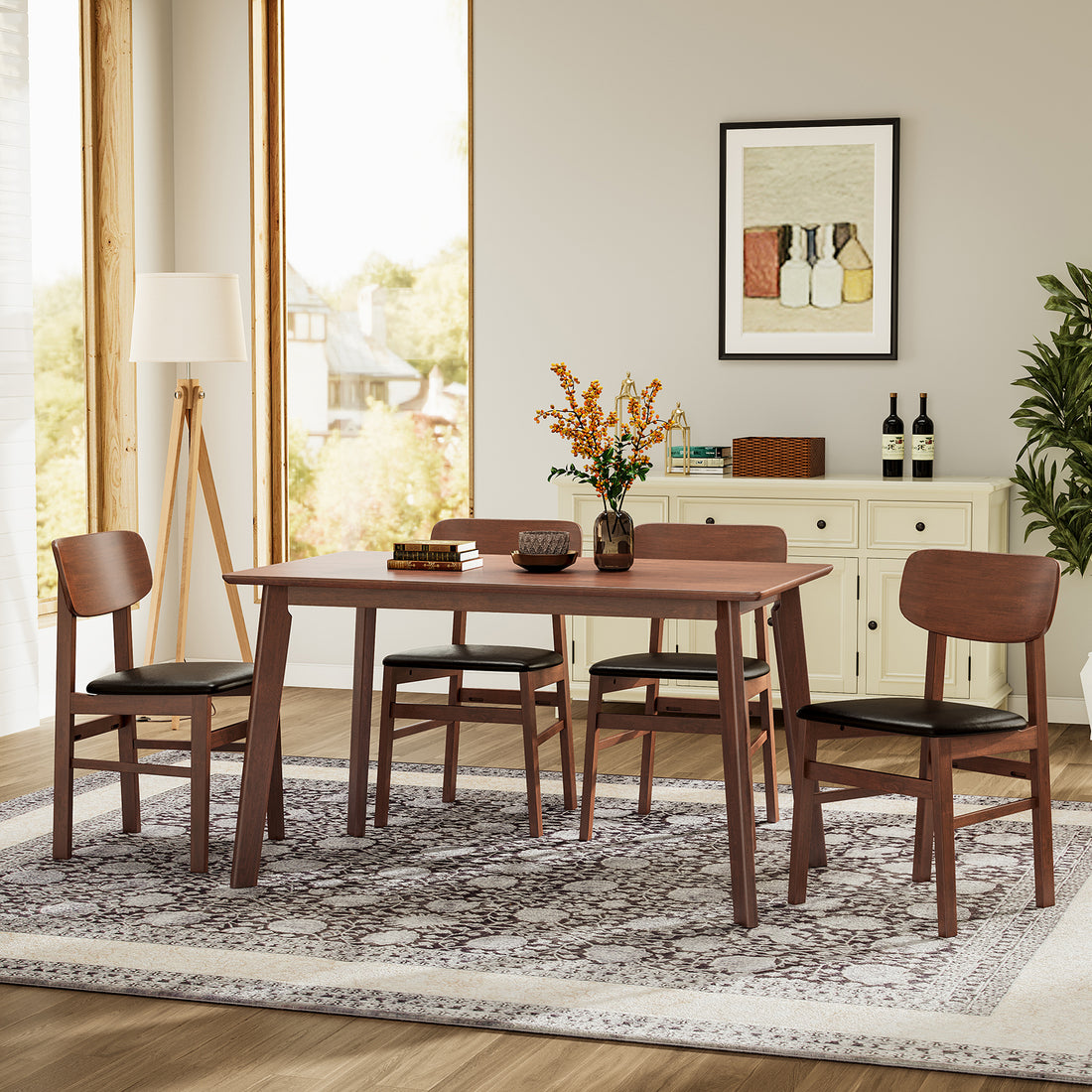 5 Pieces Dining Table Set 1 Dining Table And 4 Chairs Rustic Retro Solid Rubberwood Table And Breakfast Upholstered Stools For Home Kitchen Dining Room Antique Brown Rubber Wood