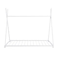 Metal Twin Size House Platform Bed With Triangle Structure, White Box Spring Not Required Twin White Metal Bedroom Bed Frame Metal