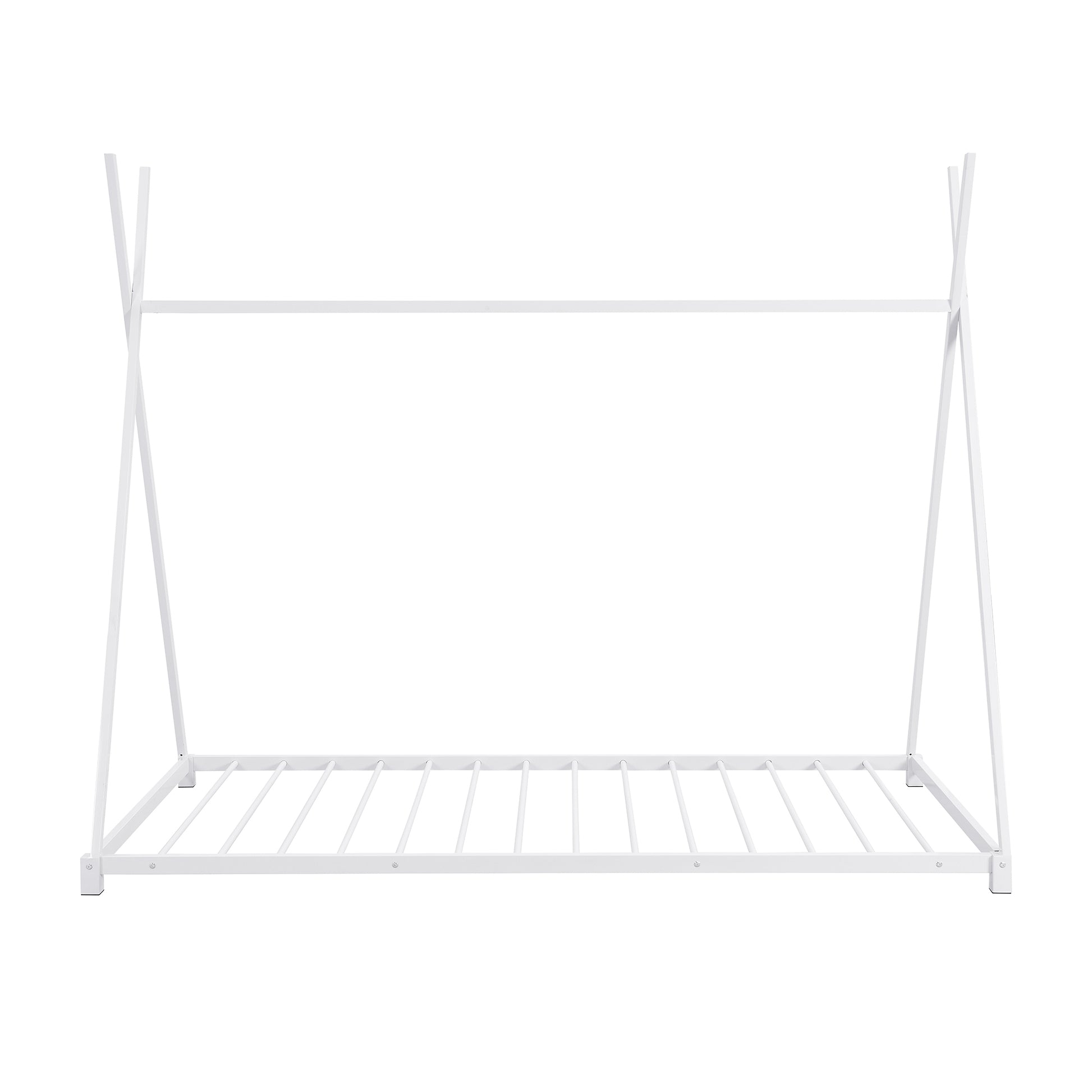 Metal Twin Size House Platform Bed With Triangle Structure, White Box Spring Not Required Twin White Metal Bedroom Bed Frame Metal