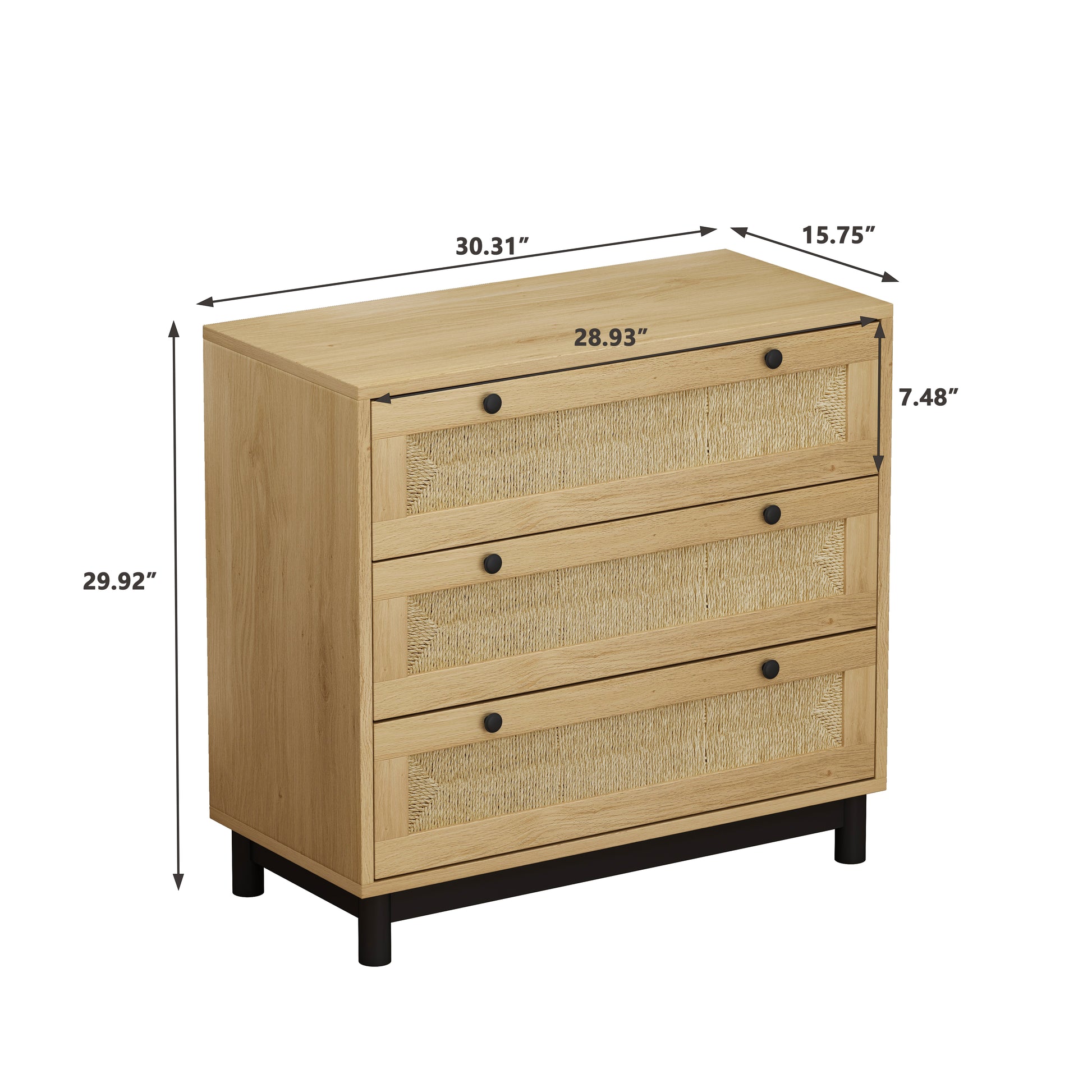 30.31"3 Drawers Storage Cabinet Rope Woven Drawer,For Bedroom,Living Room,Dining Room,Hallways,Oak Oak Mdf