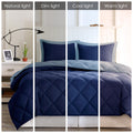 3M Scotchgard Diamond Quilting Reversible Down Alternative Comforter Set Navy Light Blue Polyester