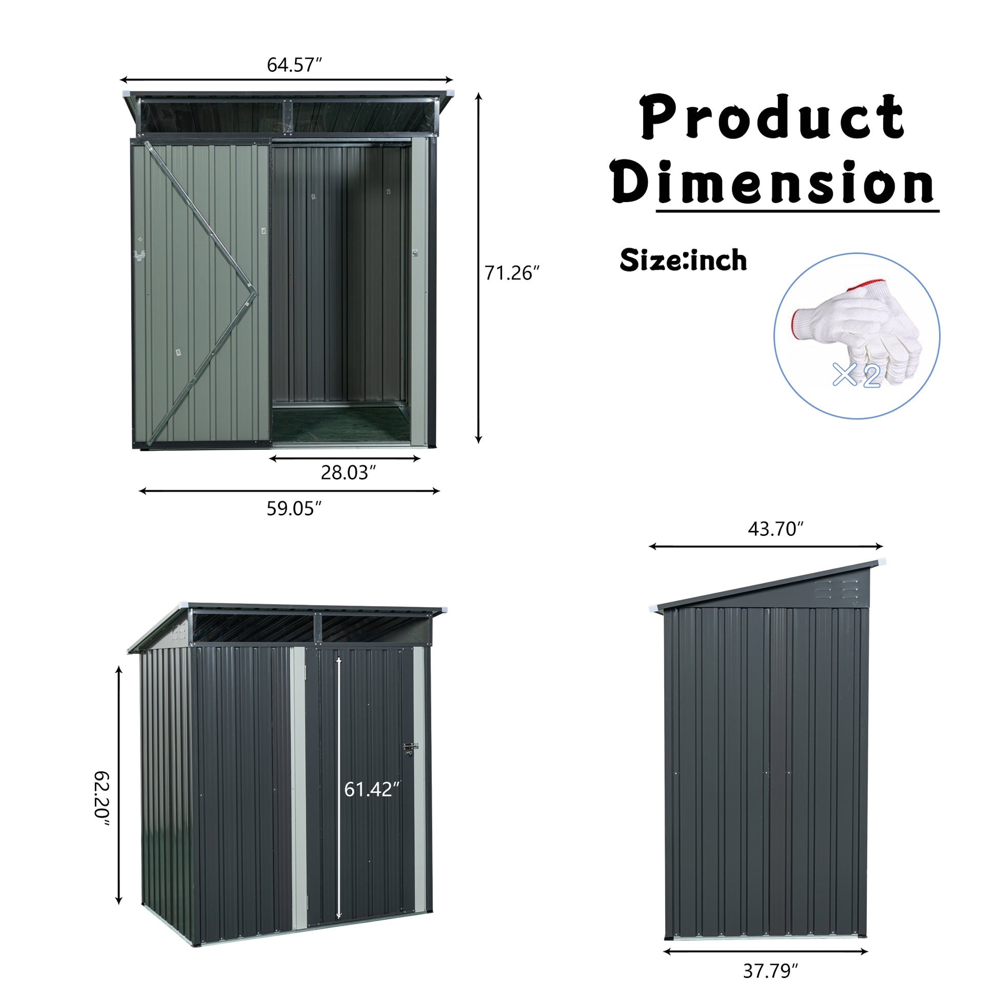 Tc53G 5Ft X 3Ft Outdoor Metal Storage Shed Transparent Plate Gray Gray Iron Plastic