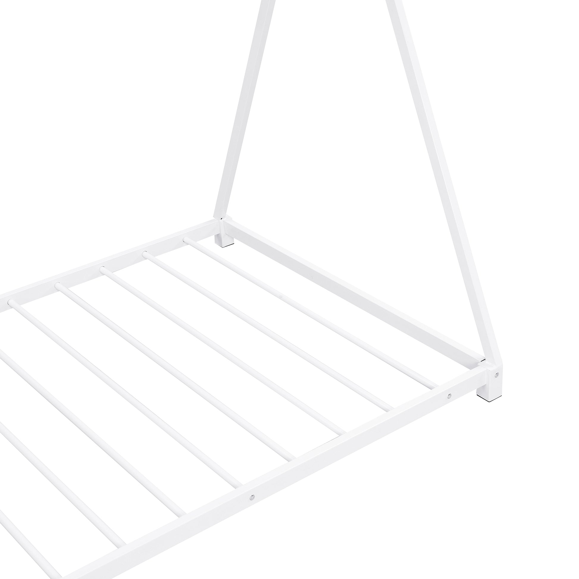 Metal Twin Size House Platform Bed With Triangle Structure, White Box Spring Not Required Twin White Metal Bedroom Bed Frame Metal