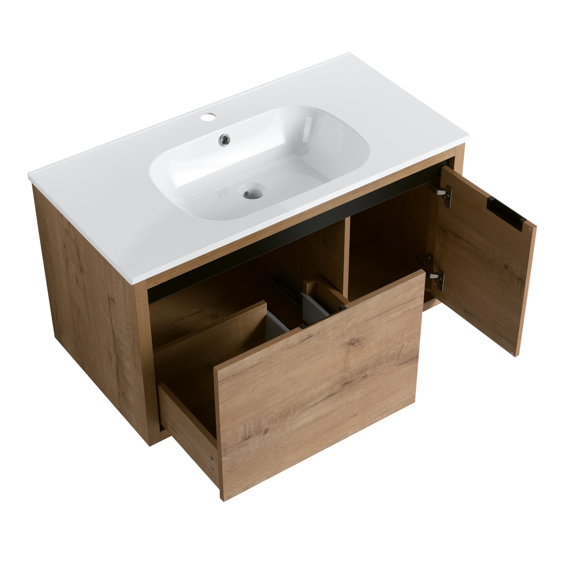 36 Inch Wall Mounted Bathroom Vanity With Gel Sink 1 Imitative Oak 1 Bathroom Wall Mounted Modern Plywood