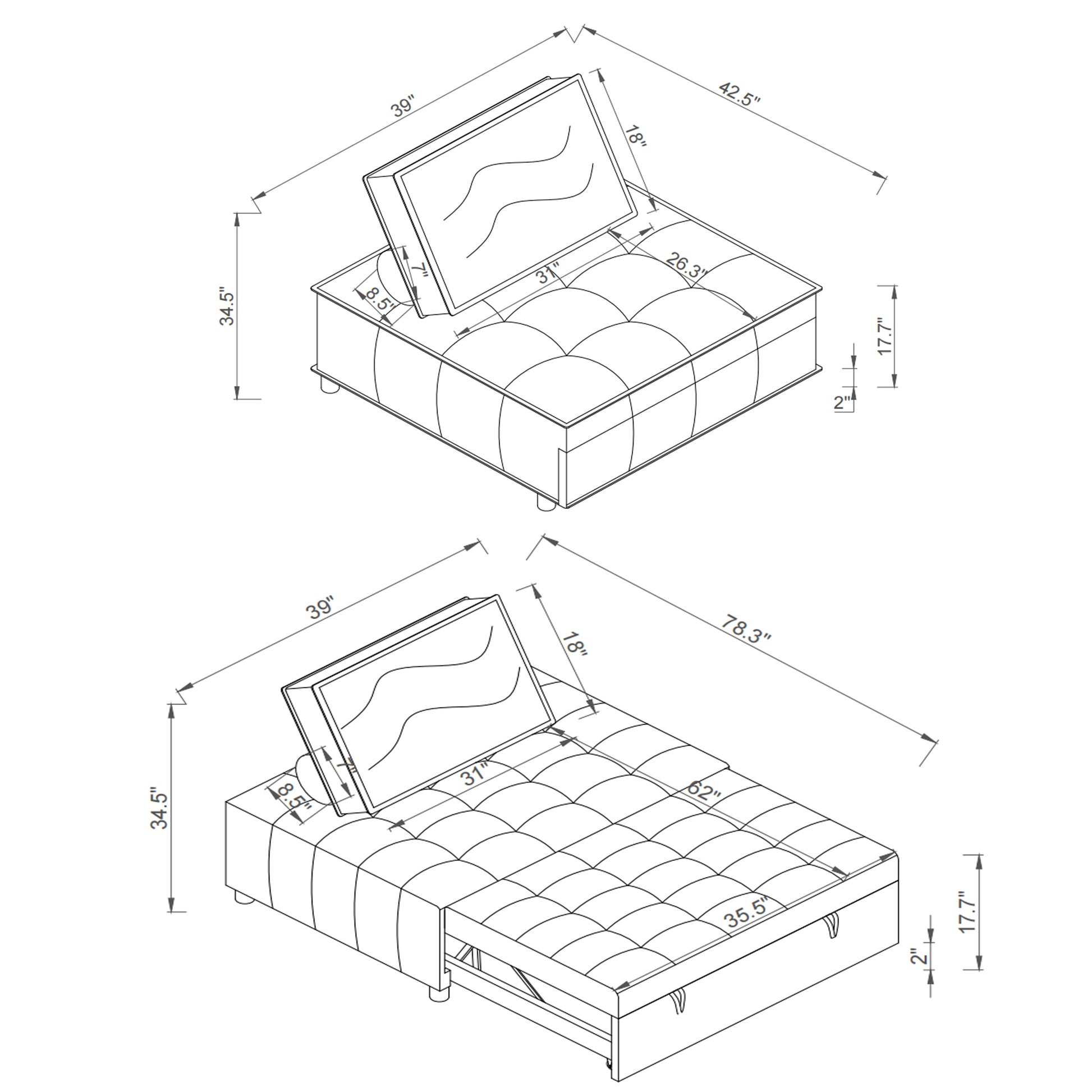 Multipurpose Linen Fabric Ottoman Lazy Sofa Pulling Out Sofa Bed Dark Grey Dark Grey Foam Fabric