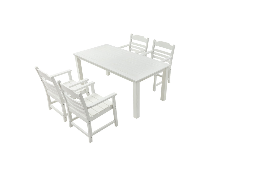 Hips Patio Furniture Dining Chair And Table, 5 Pieces 4 Dining Chairs 1 Dining Table Backyard Conversation Garden Poolside Balcony White White Hdpe