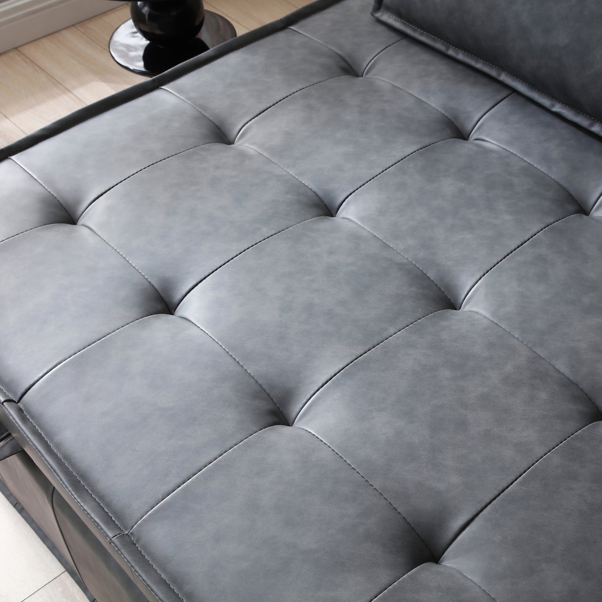 Multipurpose Faux Leather Ottoman Lazy Chair Pulling Out Sofa Bed Dark Grey Dark Grey Foam Pu Leather