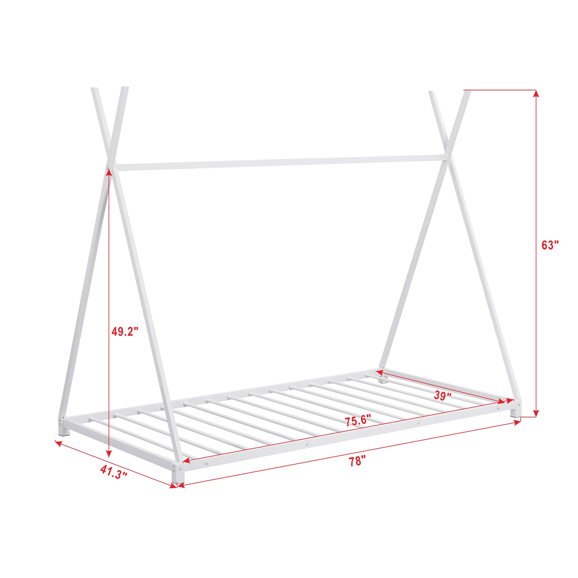 Metal Twin Size House Platform Bed With Triangle Structure, White Box Spring Not Required Twin White Metal Bedroom Bed Frame Metal