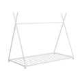 Metal Twin Size House Platform Bed With Triangle Structure, White Box Spring Not Required Twin White Metal Bedroom Bed Frame Metal