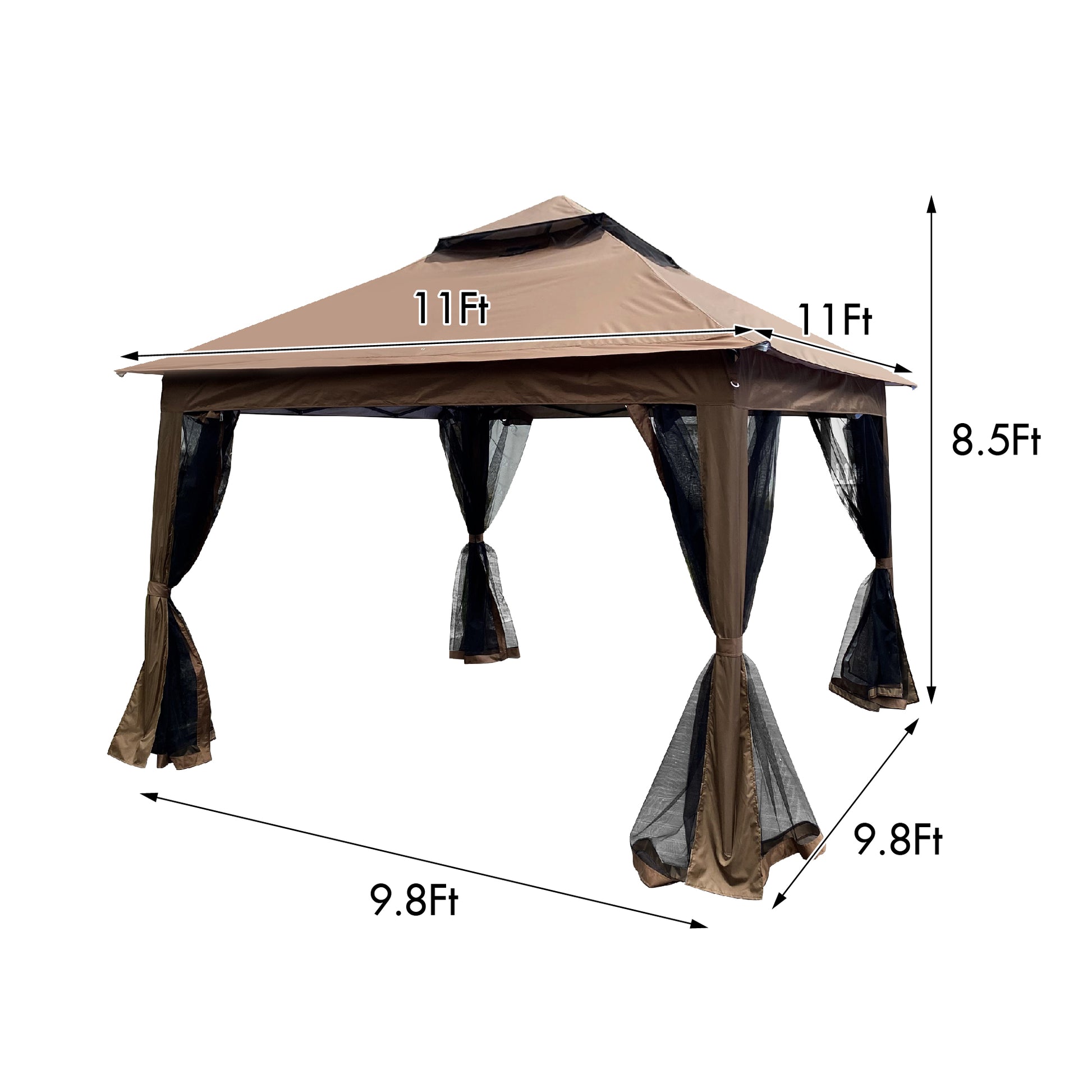 Outdoor 11X 11Ft Pop Up Gazebo Canopy With Removable Zipper Netting,2 Tier Soft Top Event Tent,Suitable For Patio Backyard Garden Camping Area With 4 Sandbags,Brown Brown Metal