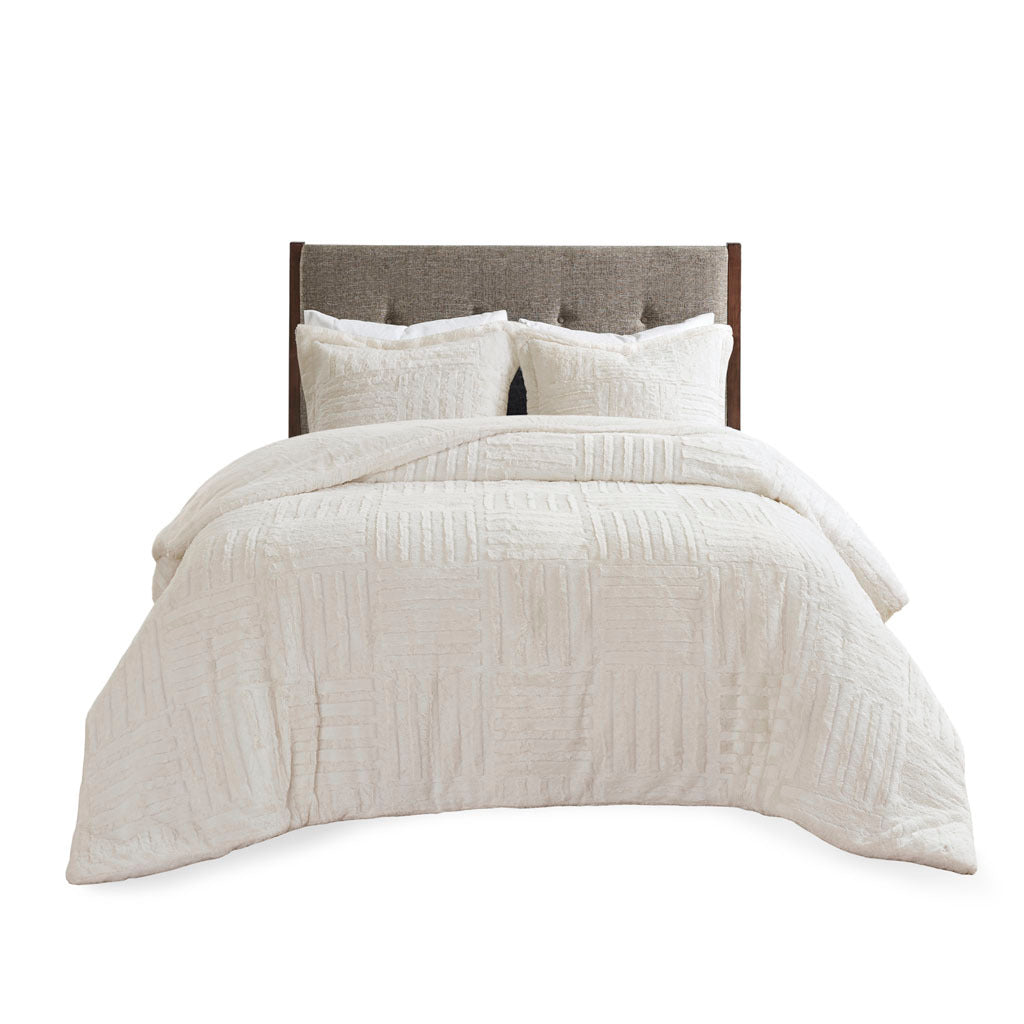 Fur Down Alternative Comforter Mini Set Twin Ivory Faux Fur