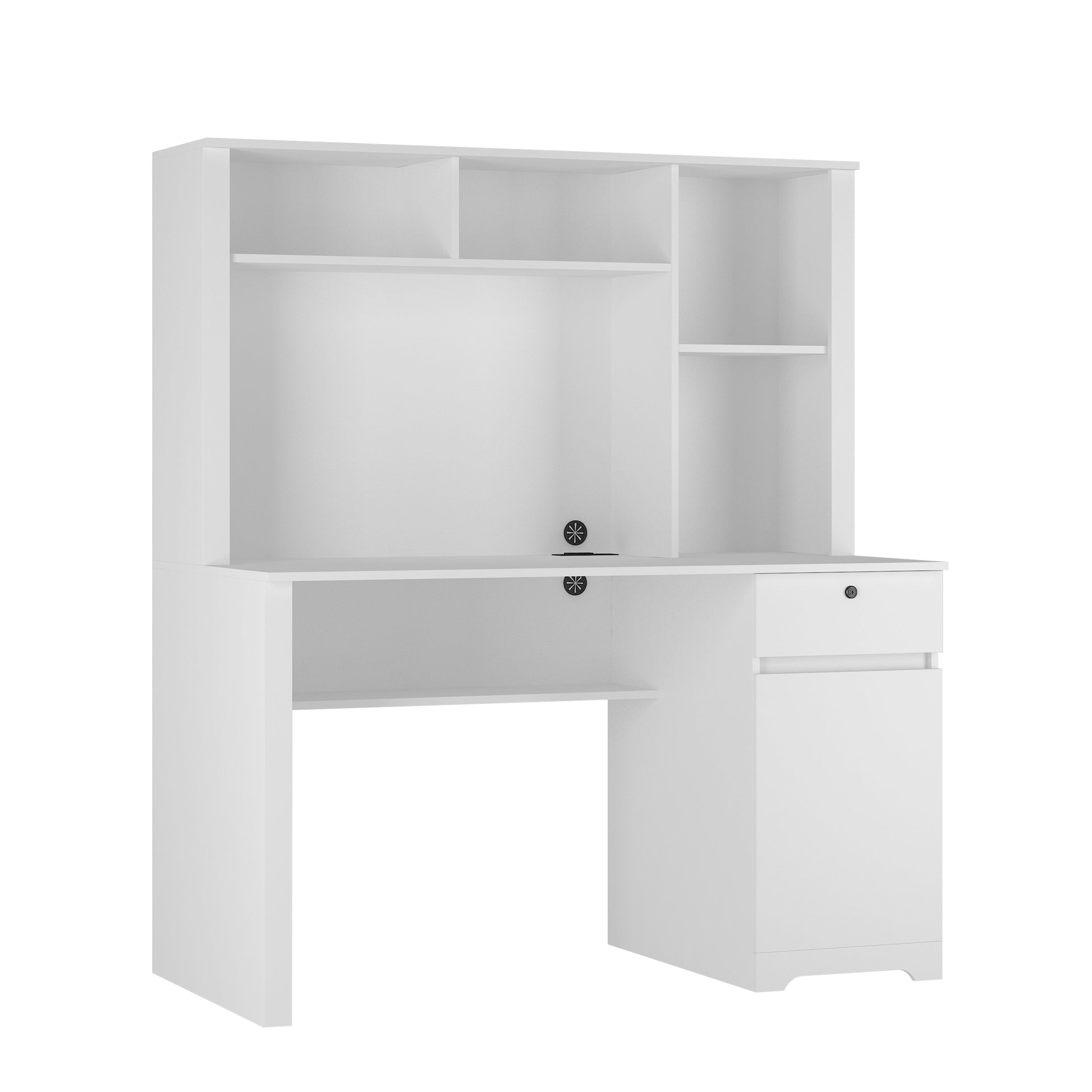 Computer Desk With Hutch & Bookshelf,Wood Executive Desk Teens Student Desk Writing Laptop Home Office Desk With Drawers,3 Ac Outlets And 2 Usb Charging Ports,Study Laptop Table For Home White White Mdf