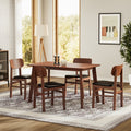 5 Pieces Dining Table Set 1 Dining Table And 4 Chairs Rustic Retro Solid Rubberwood Table And Breakfast Upholstered Stools For Home Kitchen Dining Room Antique Brown Rubber Wood