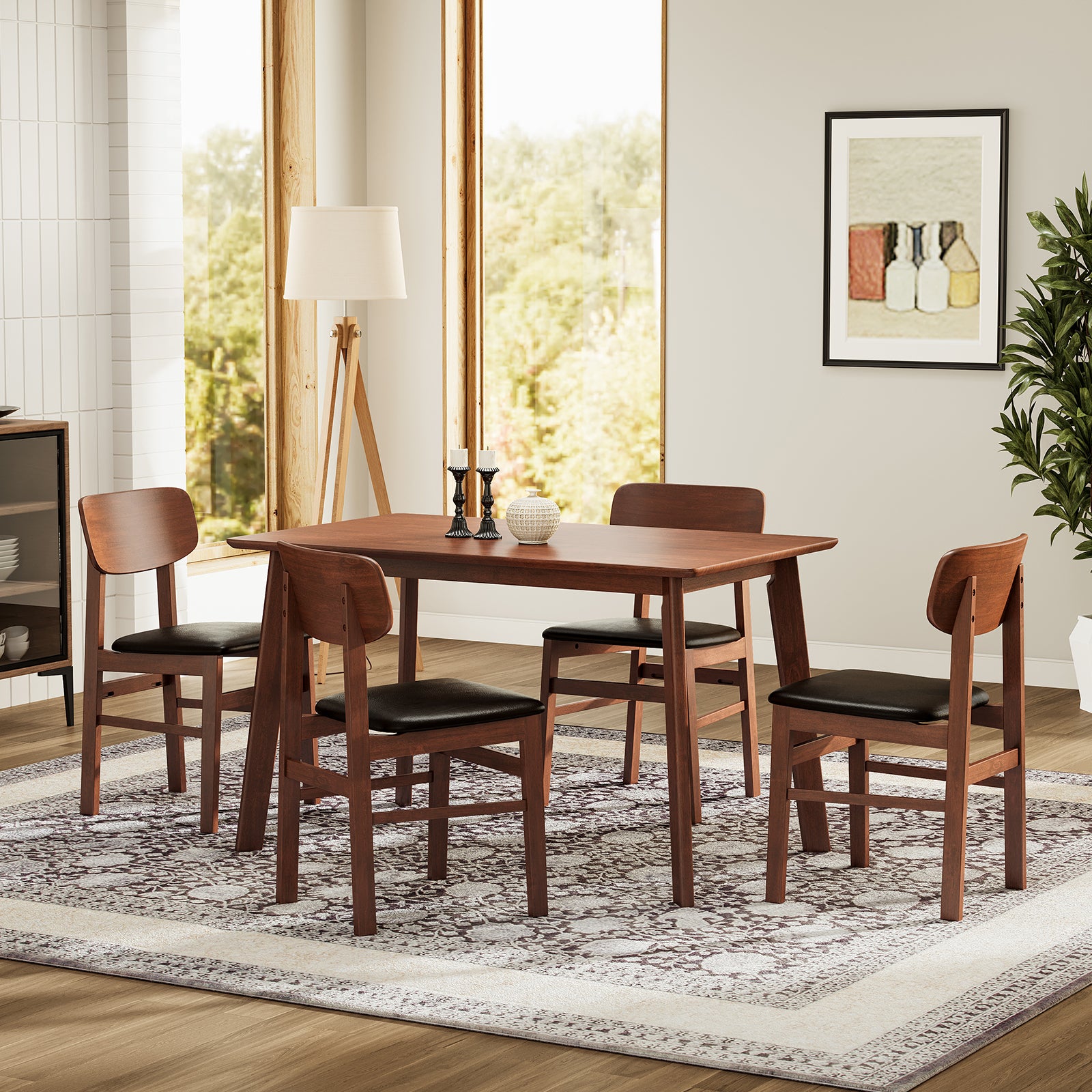 5 Pieces Dining Table Set 1 Dining Table And 4 Chairs Rustic Retro Solid Rubberwood Table And Breakfast Upholstered Stools For Home Kitchen Dining Room Antique Brown Rubber Wood