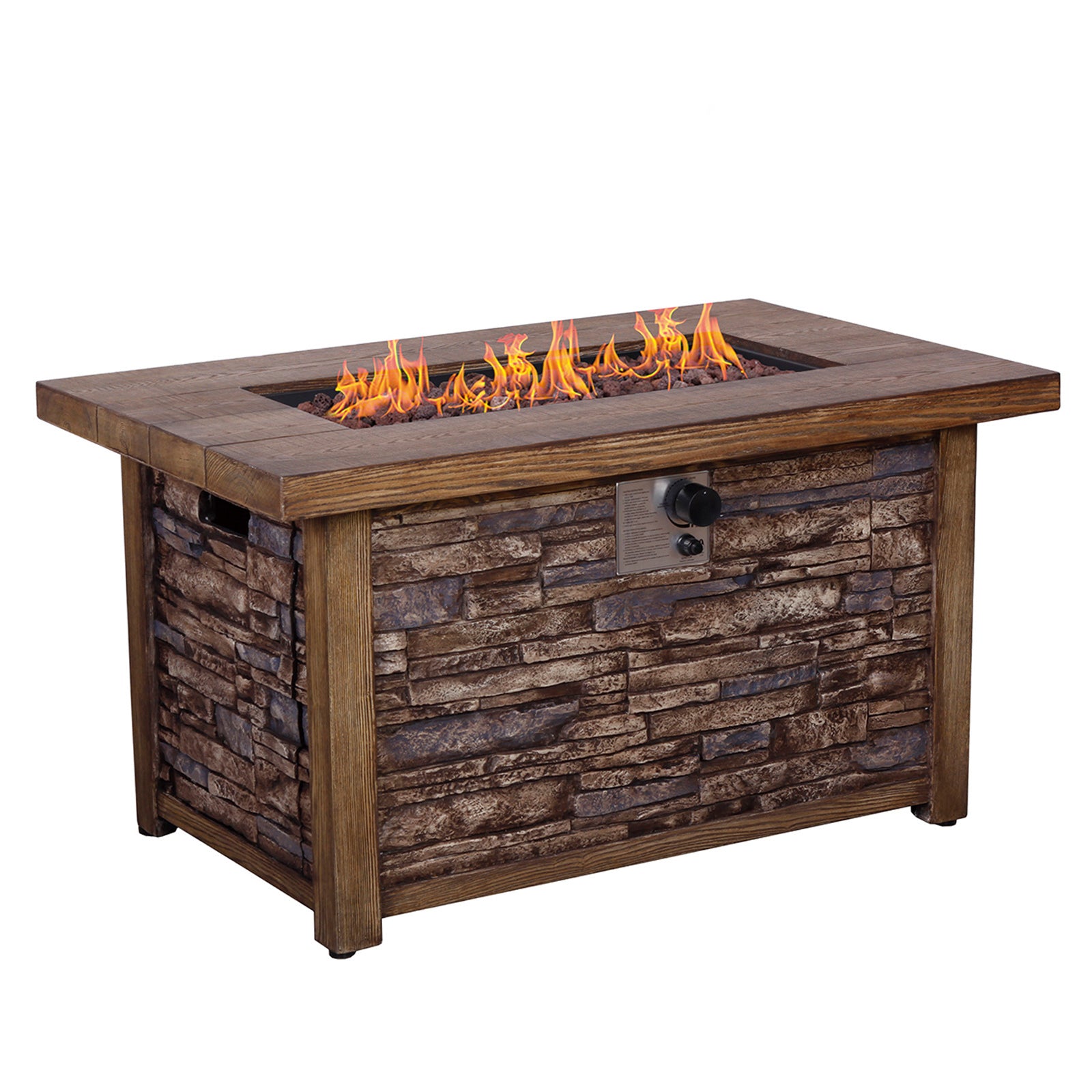 Best Choice Product 50,000 Btu Rectangle Fire Pit Table, Faux Woodgrain Top And Faux Stone Texture Base Propane Gas Fire Table For Outdoor Brown Garden & Outdoor American Design Magnesium Oxide