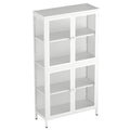 Four Glass Door Storage Cabinet With Adjustable Shelves And Feet Cold Rolled Steel Sideboard Furniture For Living Room Kitchen White 3 4 Shelves White Tempered Glass