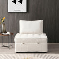 Multipurpose Linen Fabric Ottoman Lazy Sofa Pulling Out Sofa Bed Beige Beige Foam Fabric