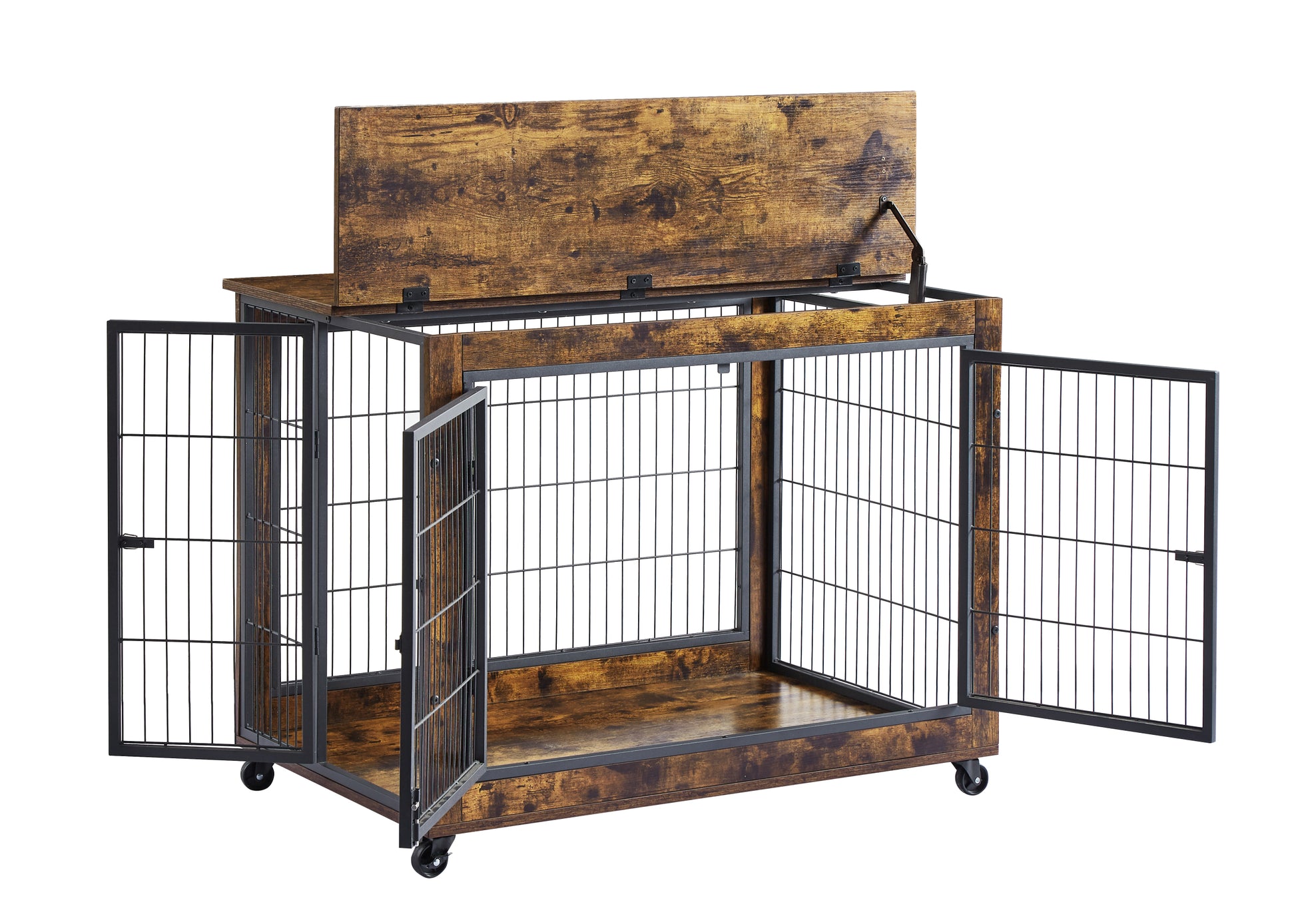 Furniture Dog Cage Crate With Double Doors, Rustic Brown, 38.58'' W X 25.2'' D X 27.17'' H Rustic Brown Particle Board