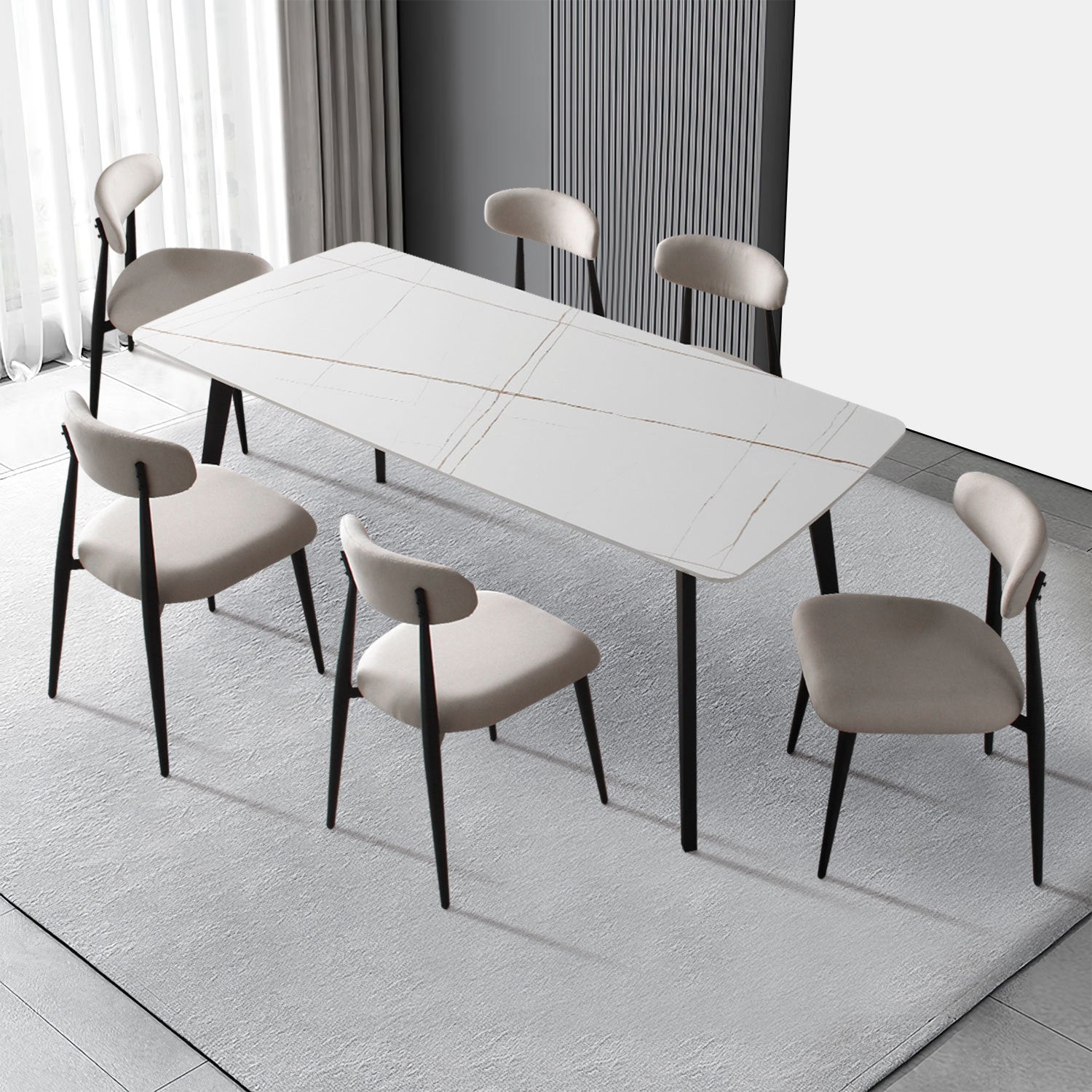 Set Of 6 Dining Chairsupholstered Chairs With Metal Legs For Kitchen Dining Room,Light Grey Light Grey Foam Metal