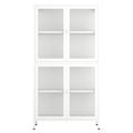 Four Glass Door Storage Cabinet With Adjustable Shelves And Feet Cold Rolled Steel Sideboard Furniture For Living Room Kitchen White 3 4 Shelves White Tempered Glass