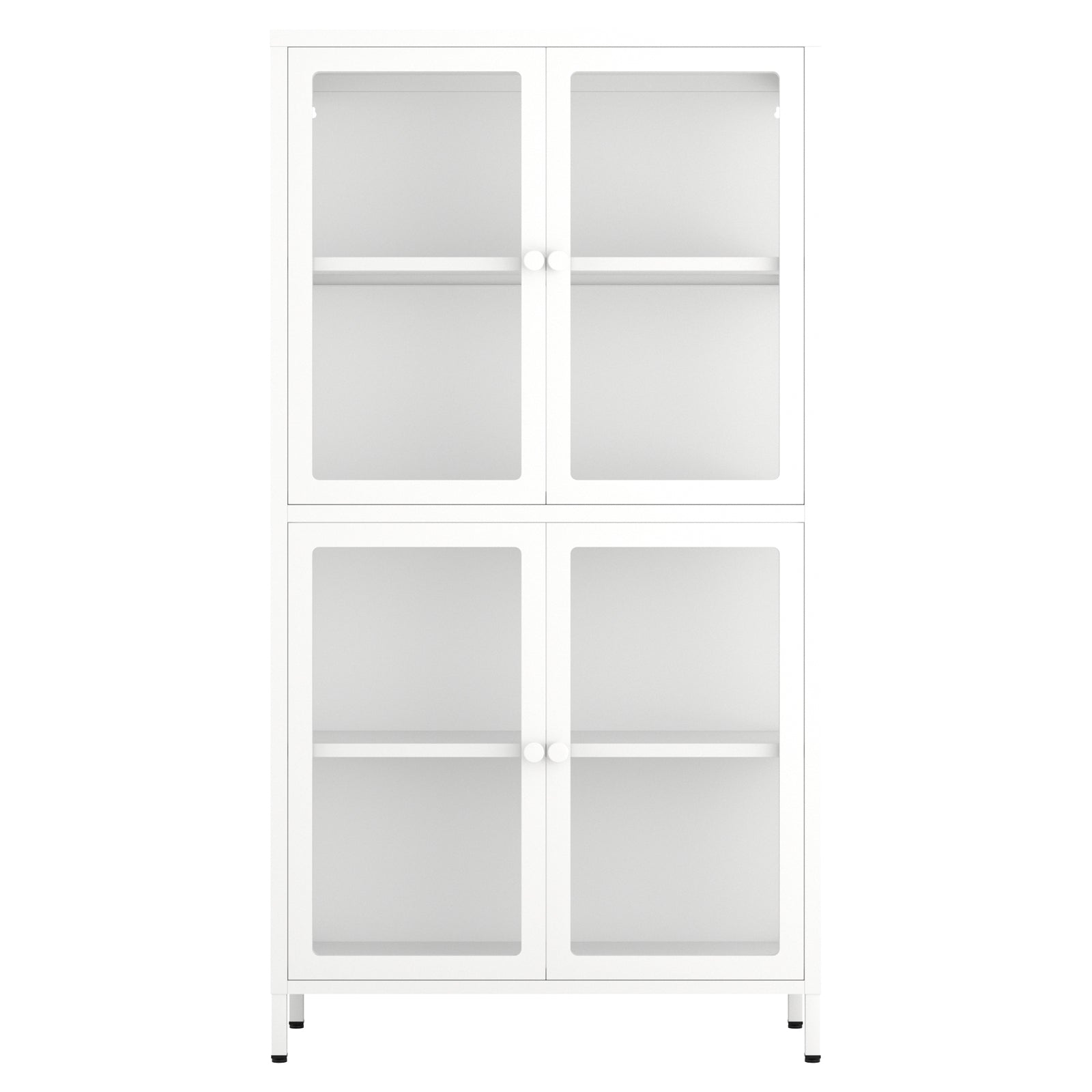 Four Glass Door Storage Cabinet With Adjustable Shelves And Feet Cold Rolled Steel Sideboard Furniture For Living Room Kitchen White 3 4 Shelves White Tempered Glass