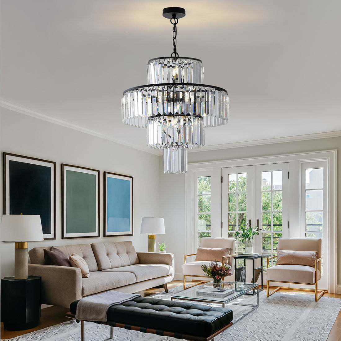 Black Luxury Crystal Chandelier Modern Chandeliers Lights Fixture Hanging Pendant Light Fixture For Dining Room Bedroom Living Room Dia 19.7 Inch Black Black Crystal Iron