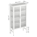 Double Glass Door Storage Cabinet With Adjustable Shelves And Feet Cold Rolled Steel Sideboard Furniture For Living Room Kitchen White White Tempered Glass