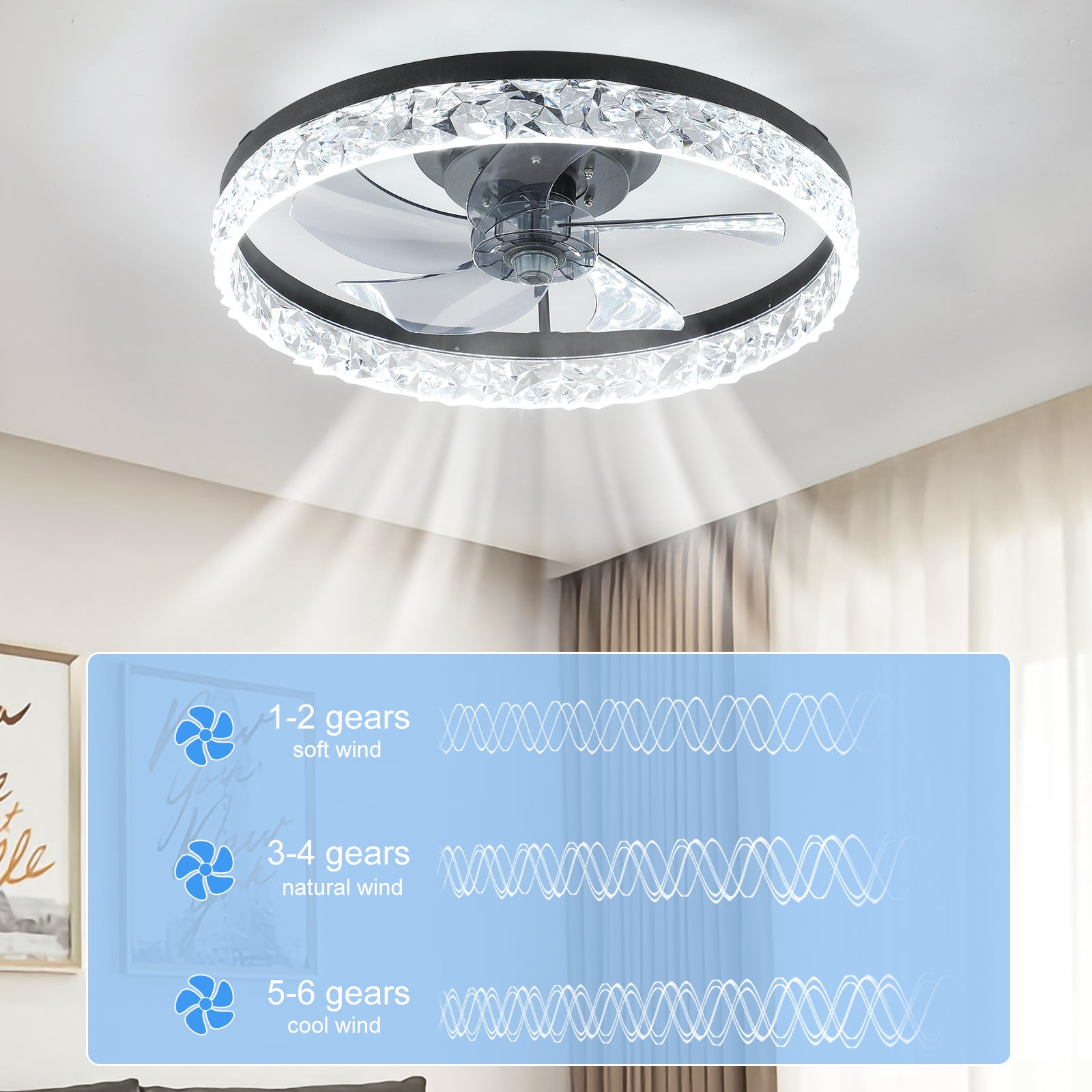 Ceiling Fan With Lights Dimmable Led Black Aluminium Iron