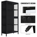 Four Glass Door Storage Cabinet With Adjustable Shelves And Feet Cold Rolled Steel Sideboard Furniture For Living Room Kitchen Black 3 4 Shelves Black Tempered Glass