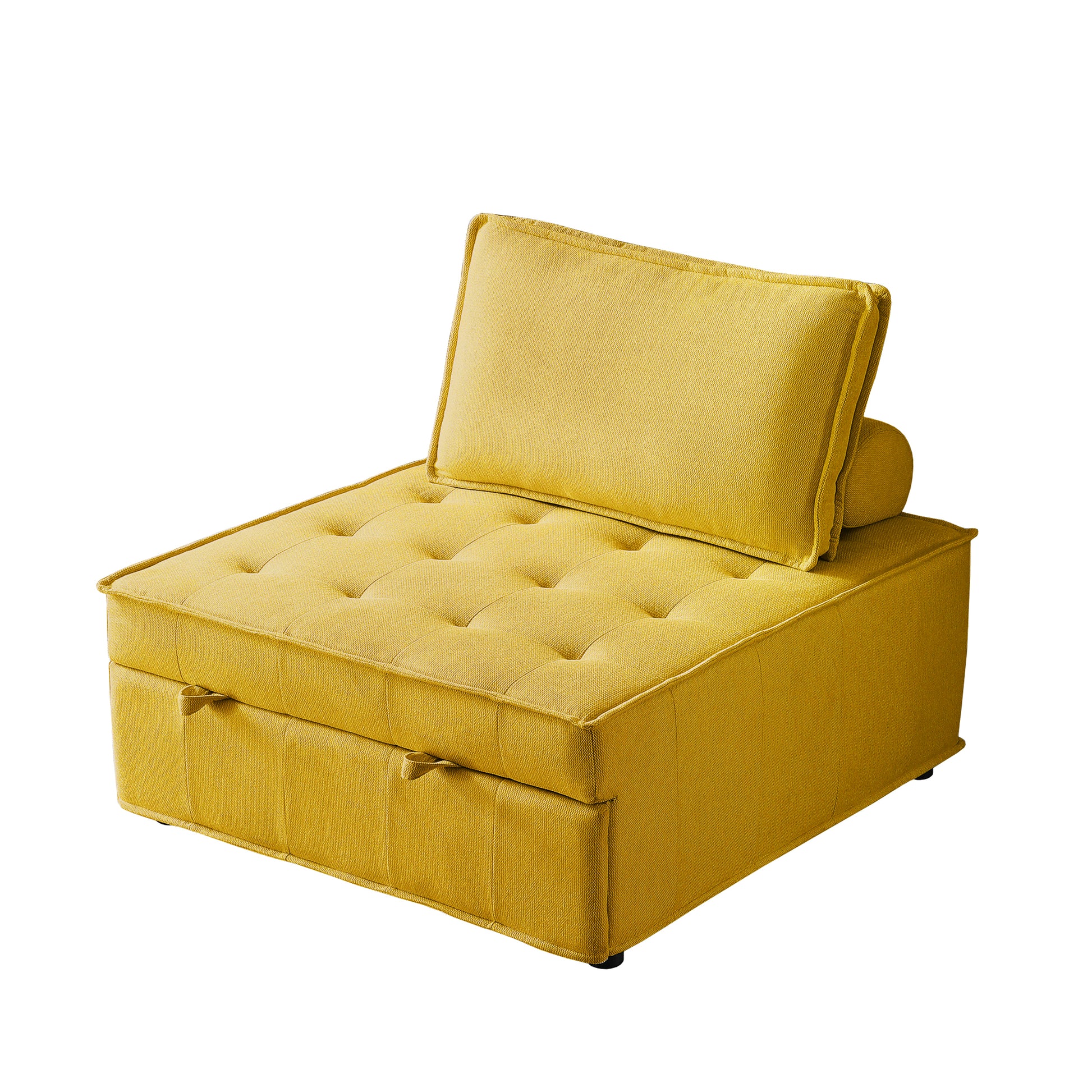 Multipurpose Linen Fabric Ottoman Lazy Sofa Pulling Out Sofa Bed Yellow Yellow Foam Fabric