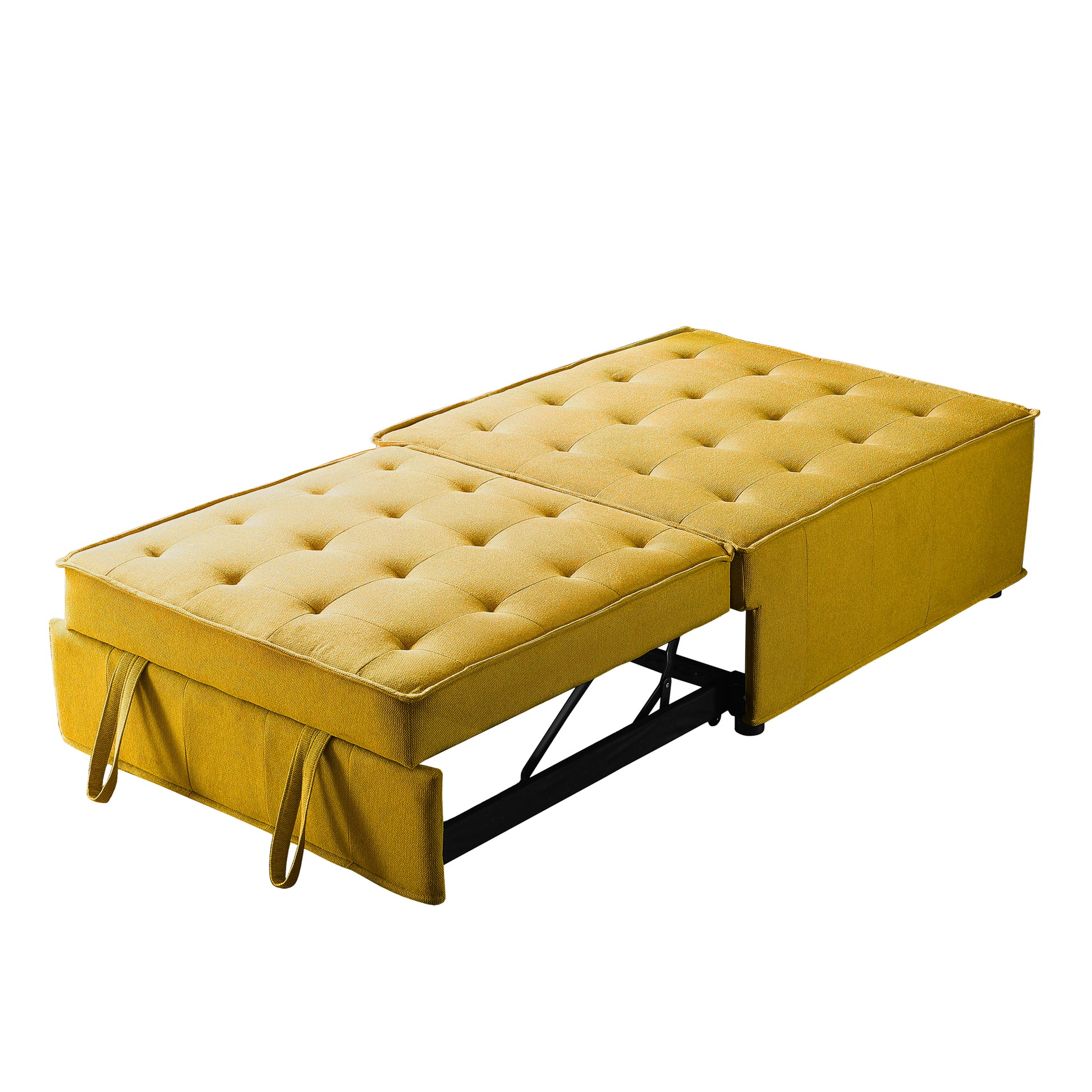 Multipurpose Linen Fabric Ottoman Lazy Sofa Pulling Out Sofa Bed Yellow Yellow Foam Fabric