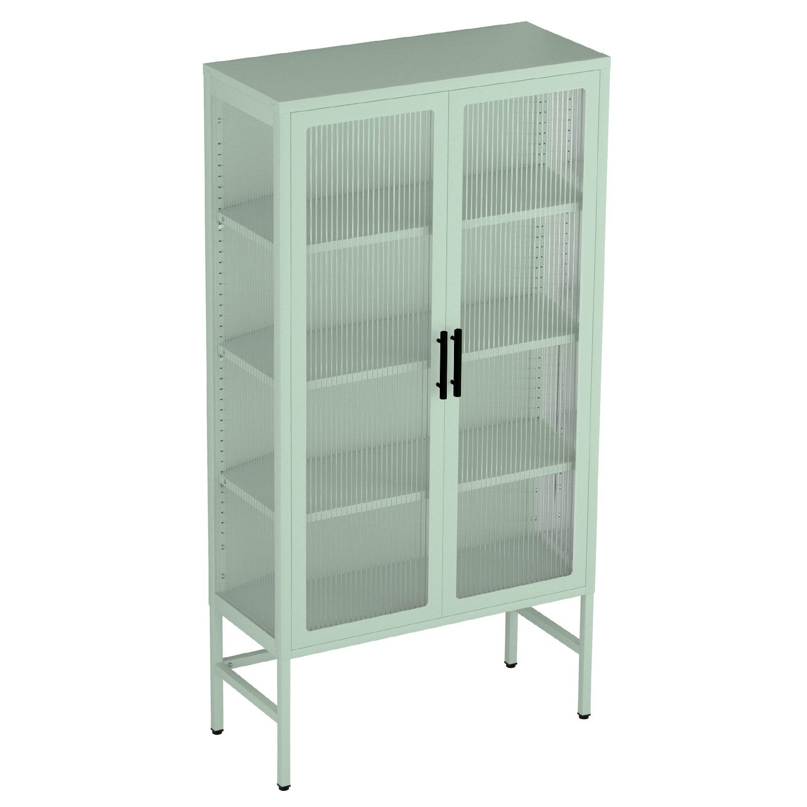 Double Glass Door Storage Cabinet With Adjustable Shelves And Feet Cold Rolled Steel Sideboard Furniture For Living Room Kitchen Mint Green Mint Green Tempered Glass