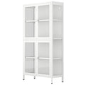 Four Glass Door Storage Cabinet With Adjustable Shelves And Feet Cold Rolled Steel Sideboard Furniture For Living Room Kitchen White 3 4 Shelves White Tempered Glass