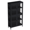 Four Glass Door Storage Cabinet With Adjustable Shelves And Feet Cold Rolled Steel Sideboard Furniture For Living Room Kitchen Black 3 4 Shelves Black Tempered Glass