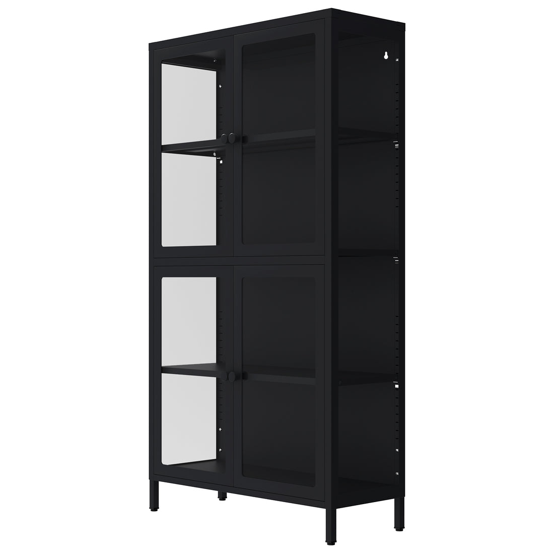 Four Glass Door Storage Cabinet With Adjustable Shelves And Feet Cold Rolled Steel Sideboard Furniture For Living Room Kitchen Black 3 4 Shelves Black Tempered Glass