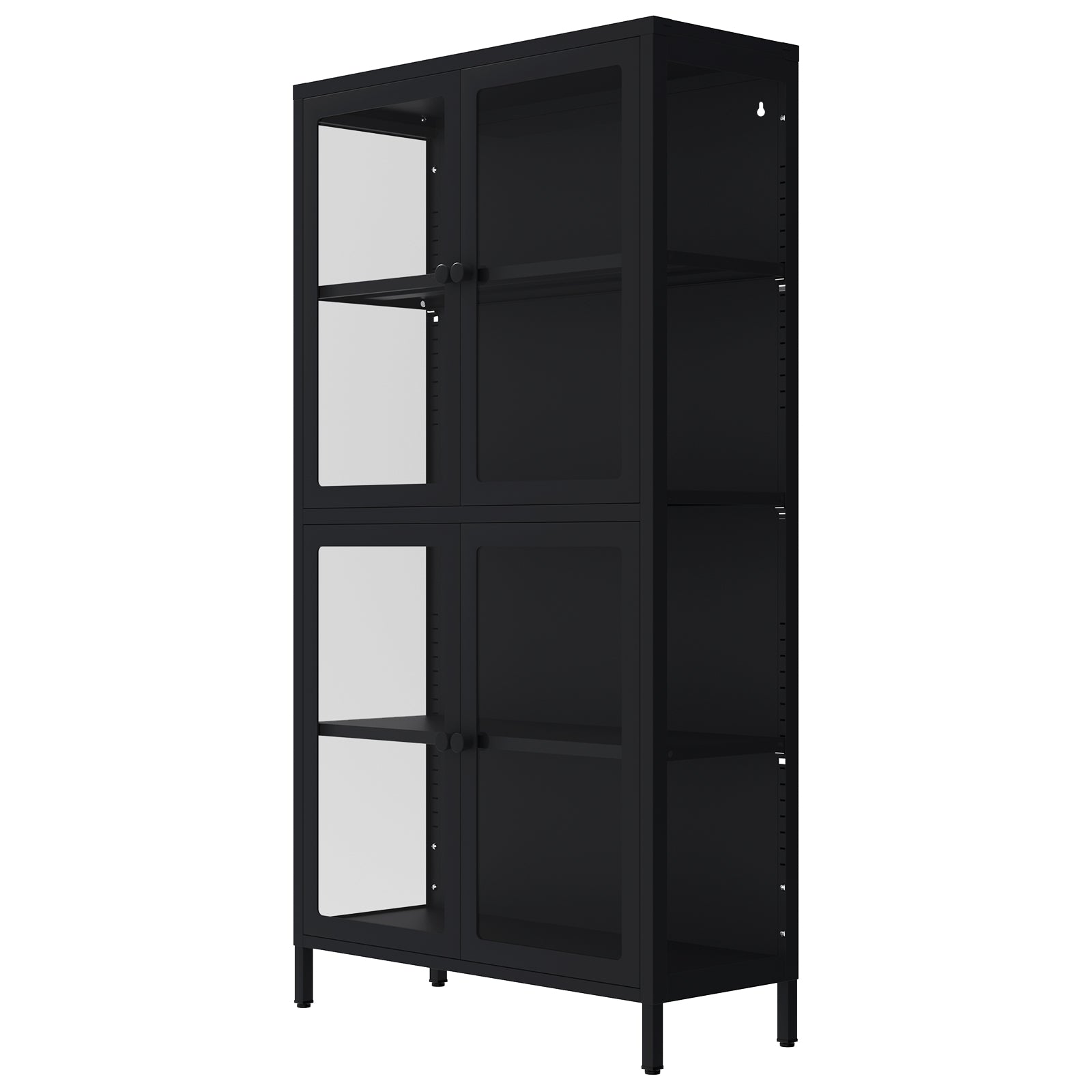 Four Glass Door Storage Cabinet With Adjustable Shelves And Feet Cold Rolled Steel Sideboard Furniture For Living Room Kitchen Black 3 4 Shelves Black Tempered Glass