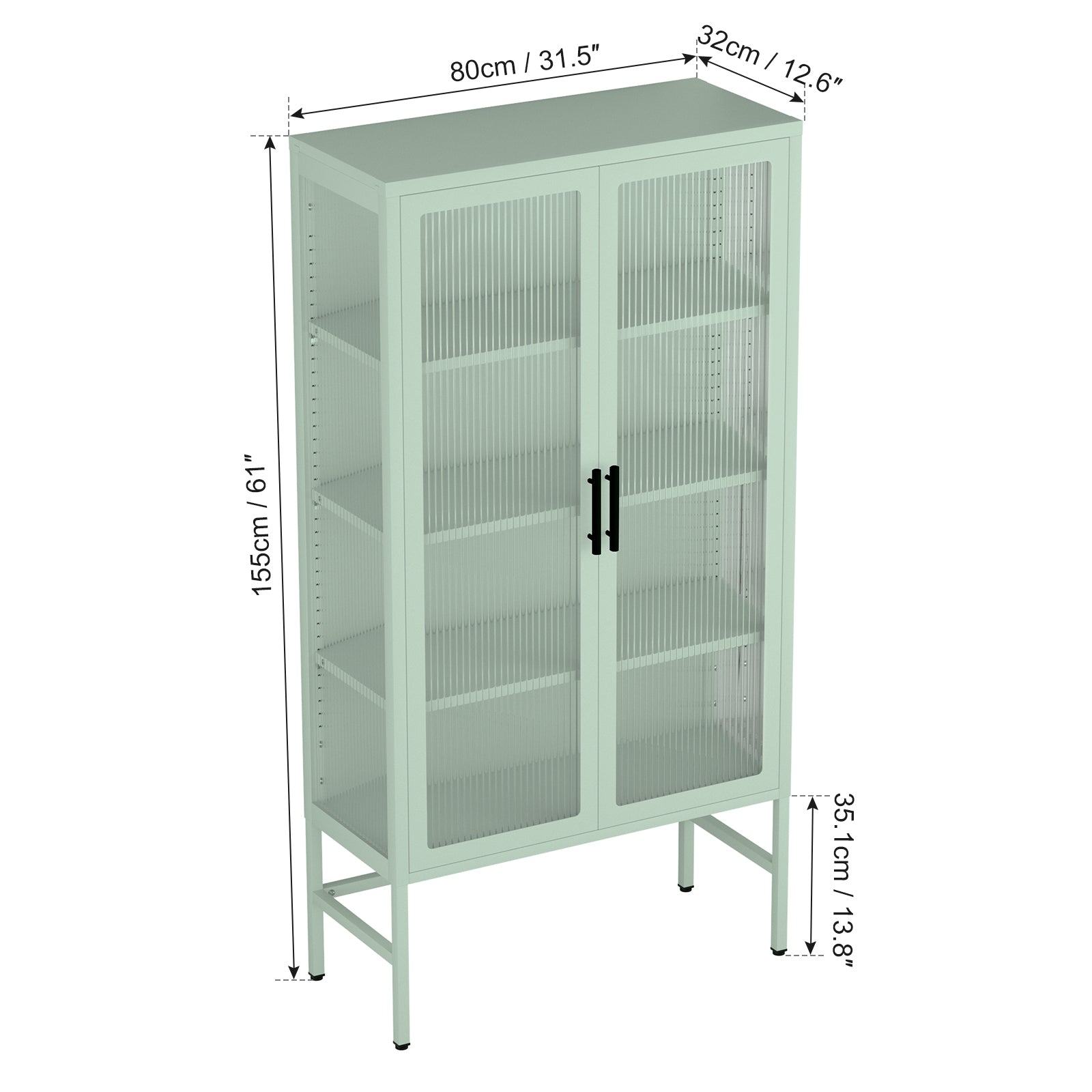 Double Glass Door Storage Cabinet With Adjustable Shelves And Feet Cold Rolled Steel Sideboard Furniture For Living Room Kitchen Mint Green Mint Green Tempered Glass