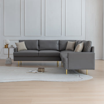 L Shaped Corner Sectional Technical Leather Sofa With Pillows,Dark Grey,89.8*89.8'' Dark Grey Foam 4 Seat