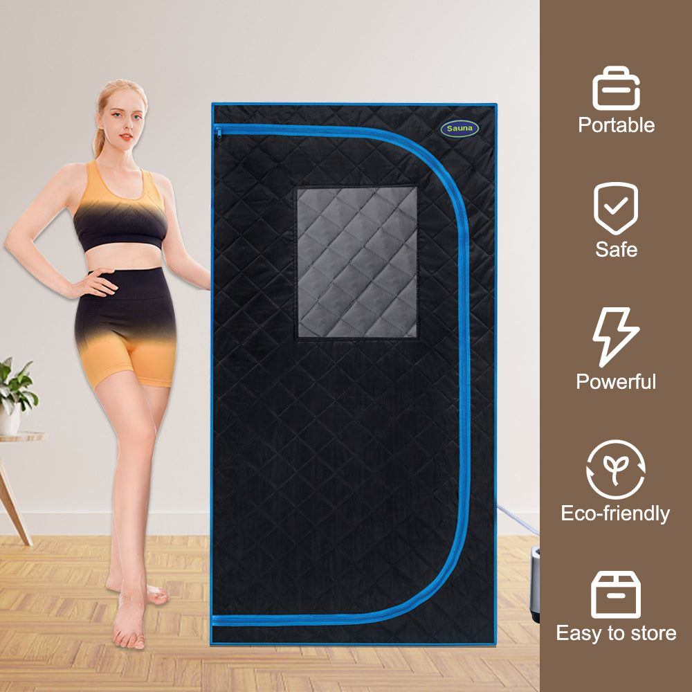 Portable Black Full Size Steam Sauna Tent Personal Home Spa, With Steam Generator, Remote Control, Foldable Chair, Pvc . Easy To Install,Fast Heating, With Fcc & Ul Certification. Black Polyester