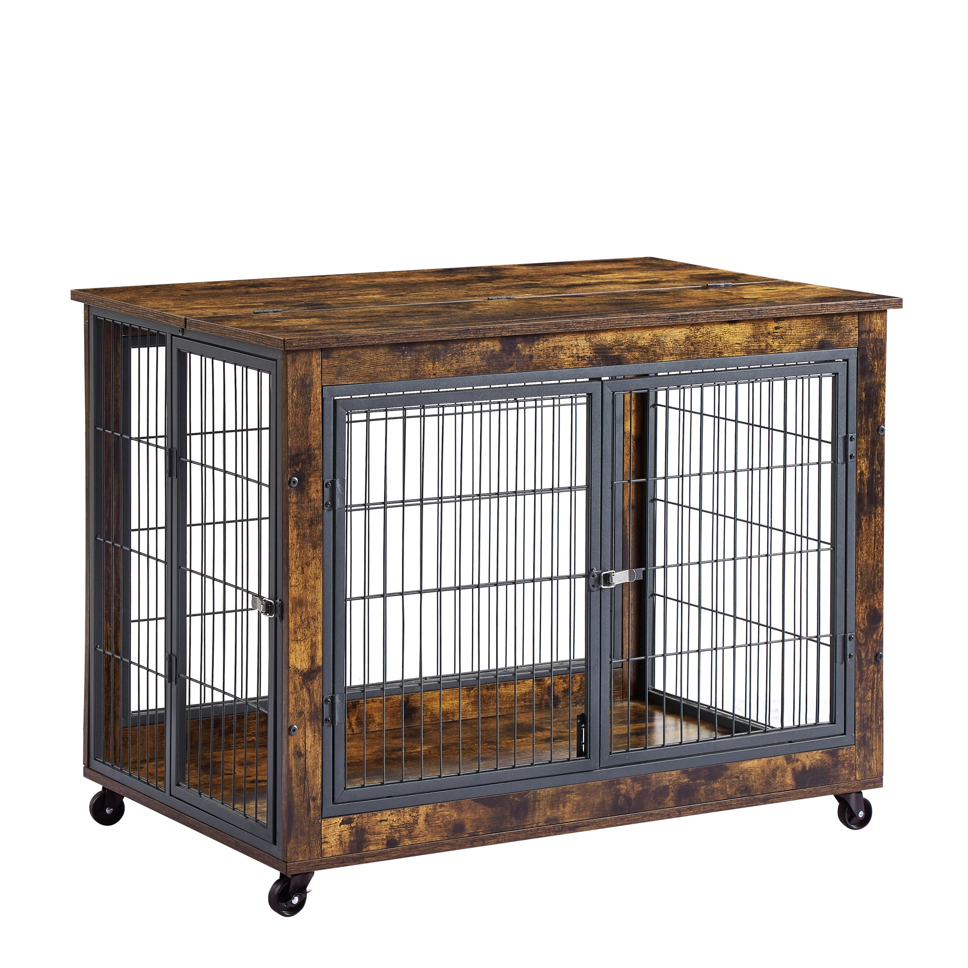 Furniture Dog Cage Crate With Double Doors, Rustic Brown, 38.58'' W X 25.2'' D X 27.17'' H Rustic Brown Particle Board