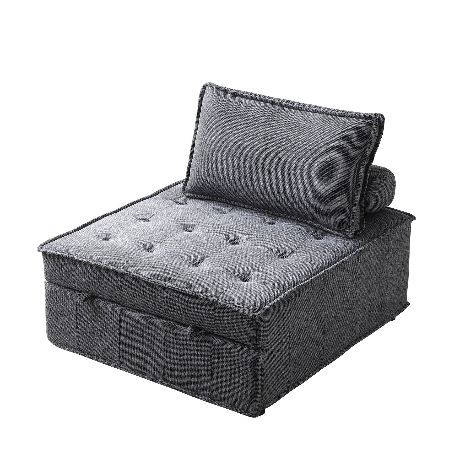 Multipurpose Linen Fabric Ottoman Lazy Sofa Pulling Out Sofa Bed Dark Grey Dark Grey Foam Fabric