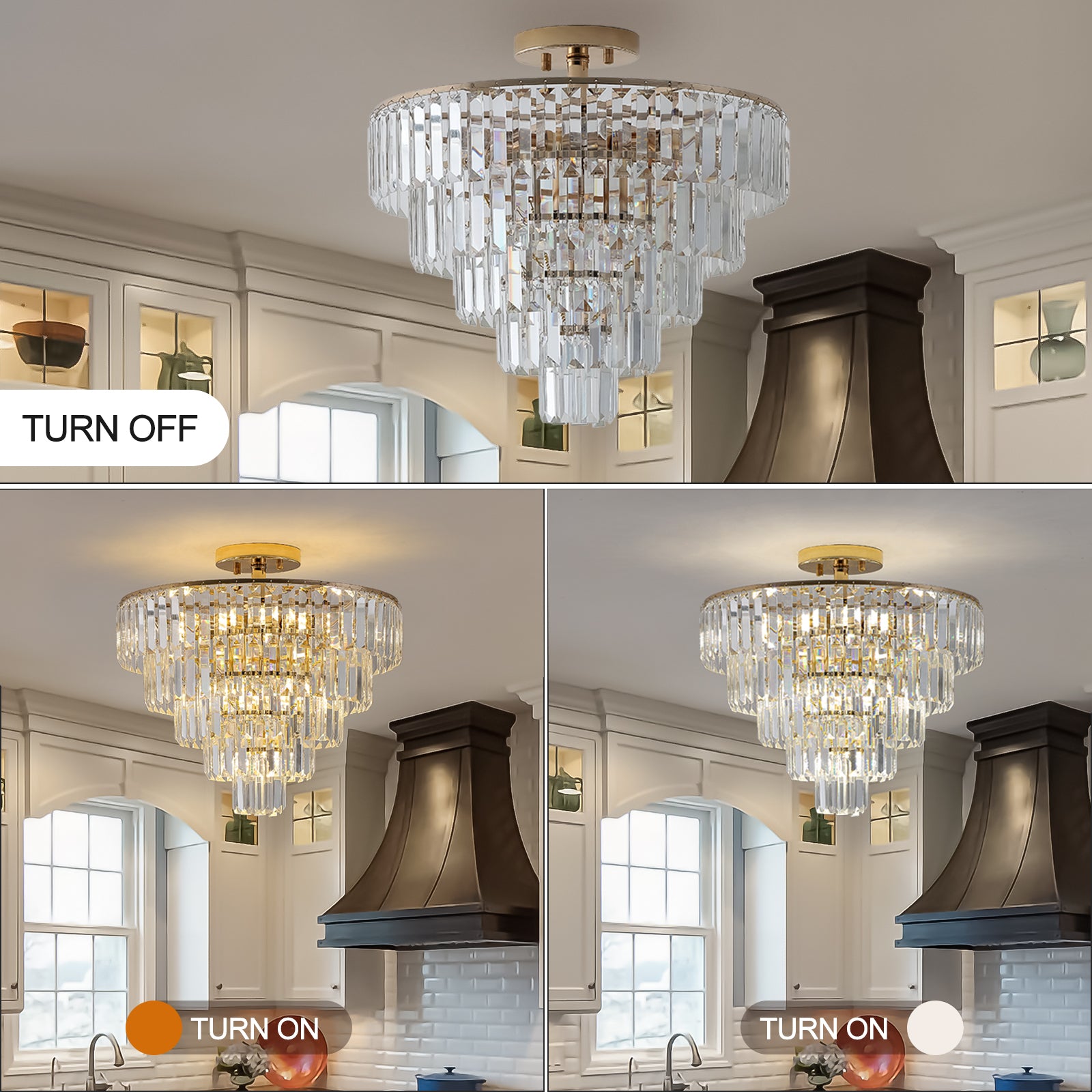 Same As W1340102252 L5001 Gold Crystal Chandeliers,5 Tier Round Semi Flush Mount Chandelier Light Fixture,Large Contemporary Luxury Ceiling Lighting For Living Room Dining Room Bedroom Hallway Gold Crystal Iron