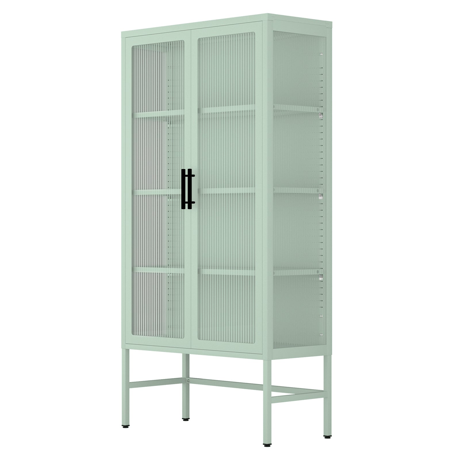 Double Glass Door Storage Cabinet With Adjustable Shelves And Feet Cold Rolled Steel Sideboard Furniture For Living Room Kitchen Mint Green Mint Green Tempered Glass