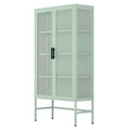 Double Glass Door Storage Cabinet With Adjustable Shelves And Feet Cold Rolled Steel Sideboard Furniture For Living Room Kitchen Mint Green Mint Green Tempered Glass