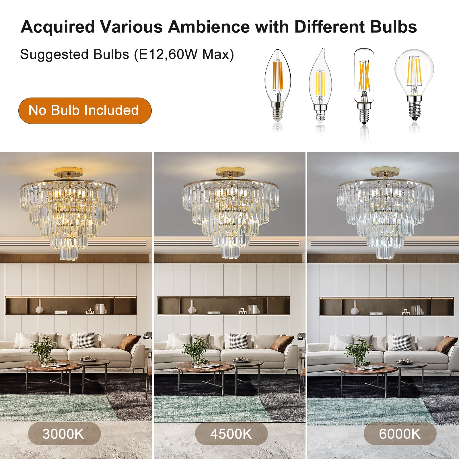 Same As W1340102252 L5001 Gold Crystal Chandeliers,5 Tier Round Semi Flush Mount Chandelier Light Fixture,Large Contemporary Luxury Ceiling Lighting For Living Room Dining Room Bedroom Hallway Gold Crystal Iron