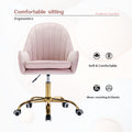 Velvet Home Office Chair With Wheels, Cute Chair With Side Arms And Gold Metal Base For Living Room, Bedroom,And Vanity Room,Bling Desk Nail Desk For Women,Adjustable Height,Pink Pink Velvet