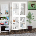 Four Glass Door Storage Cabinet With Adjustable Shelves And Feet Cold Rolled Steel Sideboard Furniture For Living Room Kitchen White 3 4 Shelves White Tempered Glass